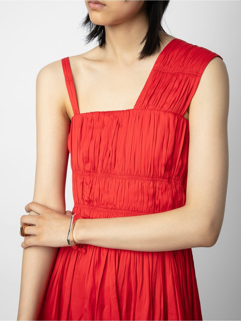 NWT Zadig & Voltaire Roselie Satin Asymmetric Mini Dress Red Sz L - Picture 4 of 14